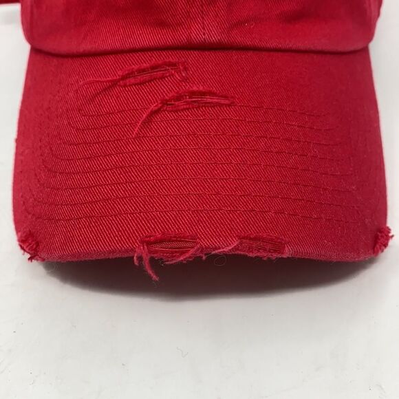 RED Distressed Canvas 6 Panel Adjustable Dad Hat Lit - Picture 3 of 5